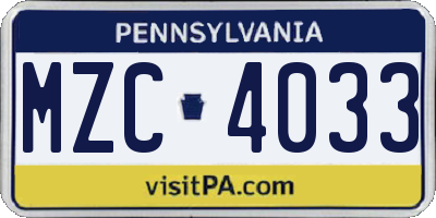 PA license plate MZC4033