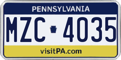 PA license plate MZC4035