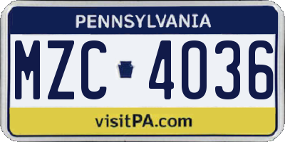 PA license plate MZC4036