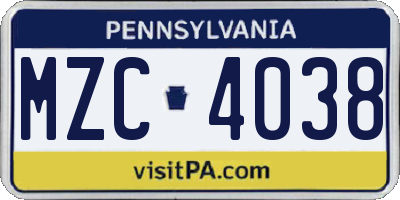 PA license plate MZC4038