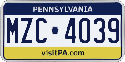 PA license plate MZC4039