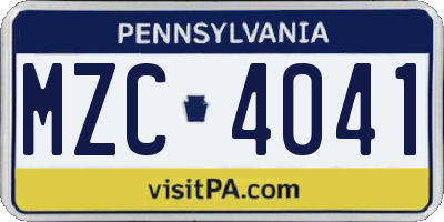 PA license plate MZC4041