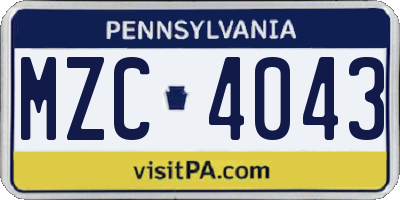 PA license plate MZC4043
