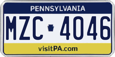PA license plate MZC4046
