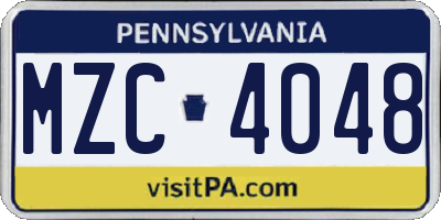 PA license plate MZC4048
