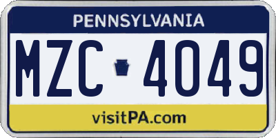 PA license plate MZC4049