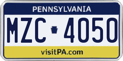 PA license plate MZC4050