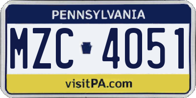 PA license plate MZC4051