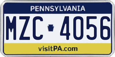 PA license plate MZC4056