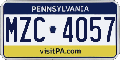 PA license plate MZC4057