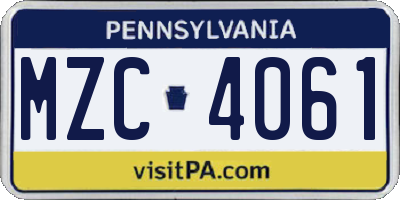 PA license plate MZC4061