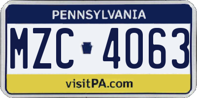 PA license plate MZC4063