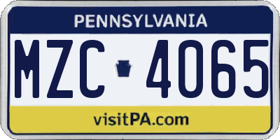PA license plate MZC4065