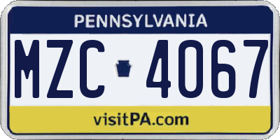 PA license plate MZC4067