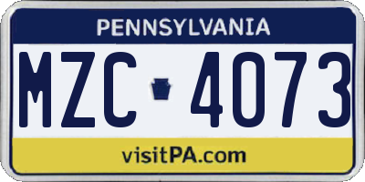 PA license plate MZC4073