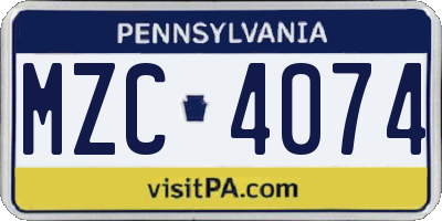 PA license plate MZC4074