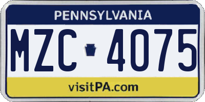 PA license plate MZC4075