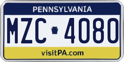 PA license plate MZC4080