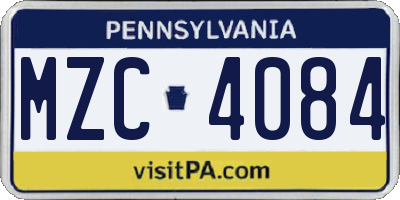 PA license plate MZC4084