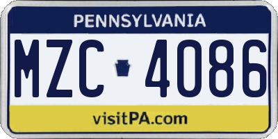 PA license plate MZC4086