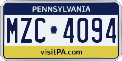 PA license plate MZC4094