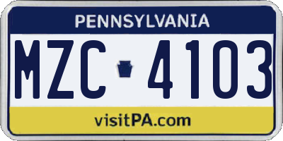 PA license plate MZC4103