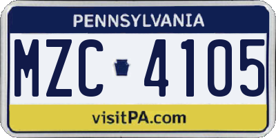 PA license plate MZC4105