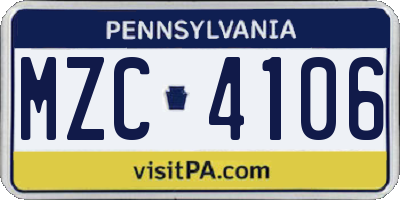 PA license plate MZC4106