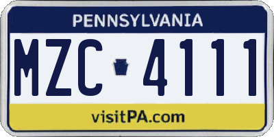 PA license plate MZC4111