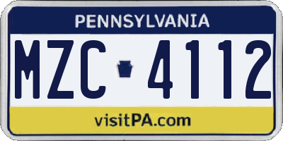 PA license plate MZC4112