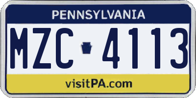 PA license plate MZC4113