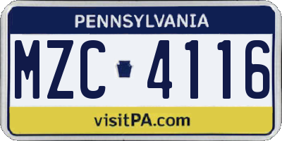 PA license plate MZC4116