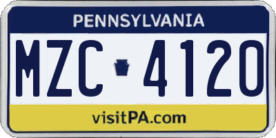 PA license plate MZC4120