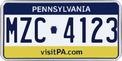 PA license plate MZC4123