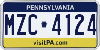 PA license plate MZC4124