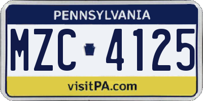 PA license plate MZC4125