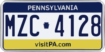 PA license plate MZC4128