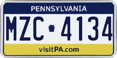 PA license plate MZC4134