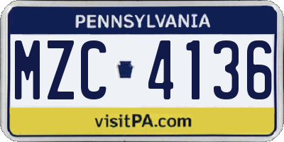 PA license plate MZC4136