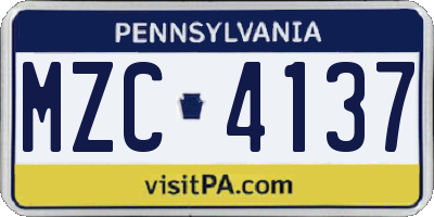 PA license plate MZC4137