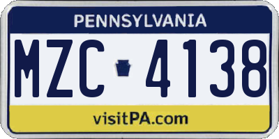 PA license plate MZC4138