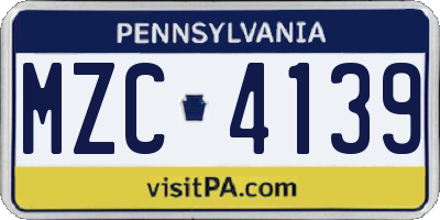 PA license plate MZC4139