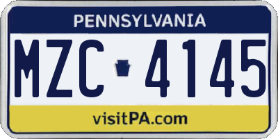 PA license plate MZC4145