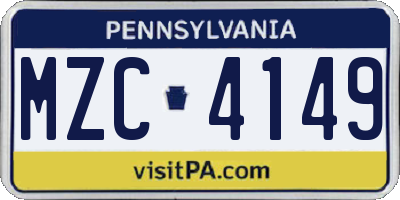 PA license plate MZC4149