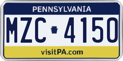 PA license plate MZC4150