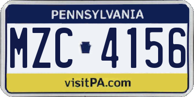 PA license plate MZC4156