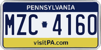 PA license plate MZC4160
