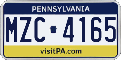 PA license plate MZC4165