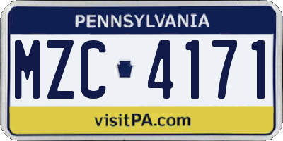 PA license plate MZC4171