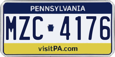 PA license plate MZC4176